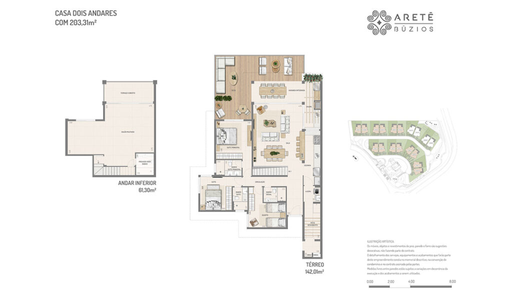 alto ybirá aretê búzios planta da casa duplex 203 m²