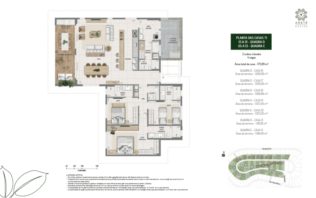 vista ybirá aretê búzios planta da casa T1 casa com 3 suítes linear