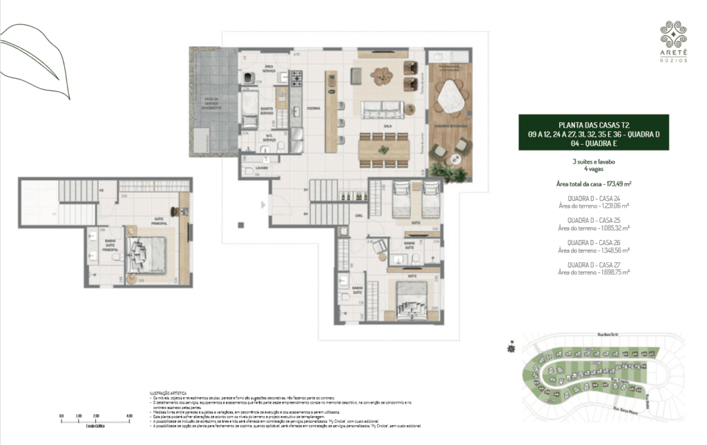 vista ybirá aretê búzios planta da casa T2 casa com 3 suites duplex