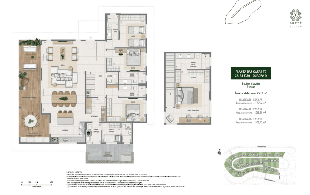 vista ybirá aretê búzios planta da casa T5 casa com 4 suites duplex